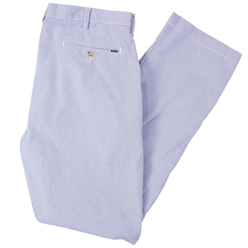 Polo Ralph Lauren Mens 36x34 Blue White Seersucker Stripe Classic Fit Pants